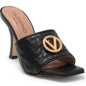 Valentino quilted leather slides gold logo $485